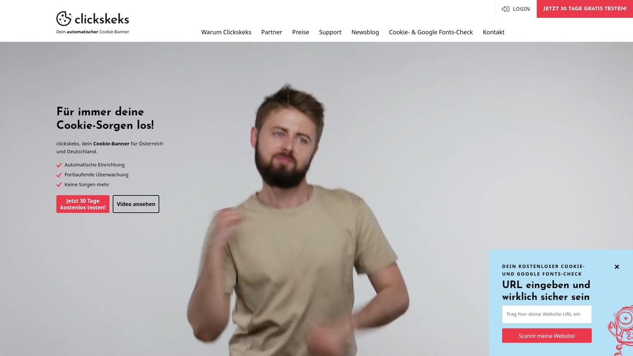 Screenshot of Clickskeks website