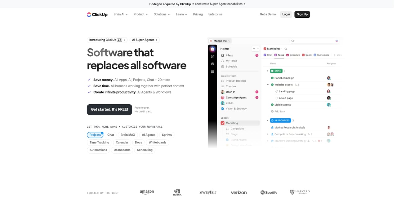 Screenshot of ClickUp website