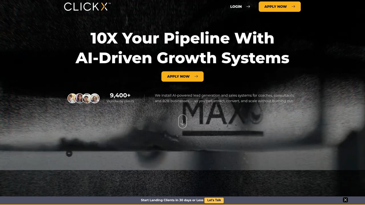 Screenshot of Clickx website