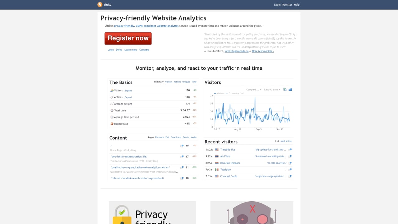 Screenshot of Clicky website