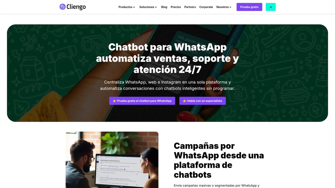 Screenshot of Cliengo website