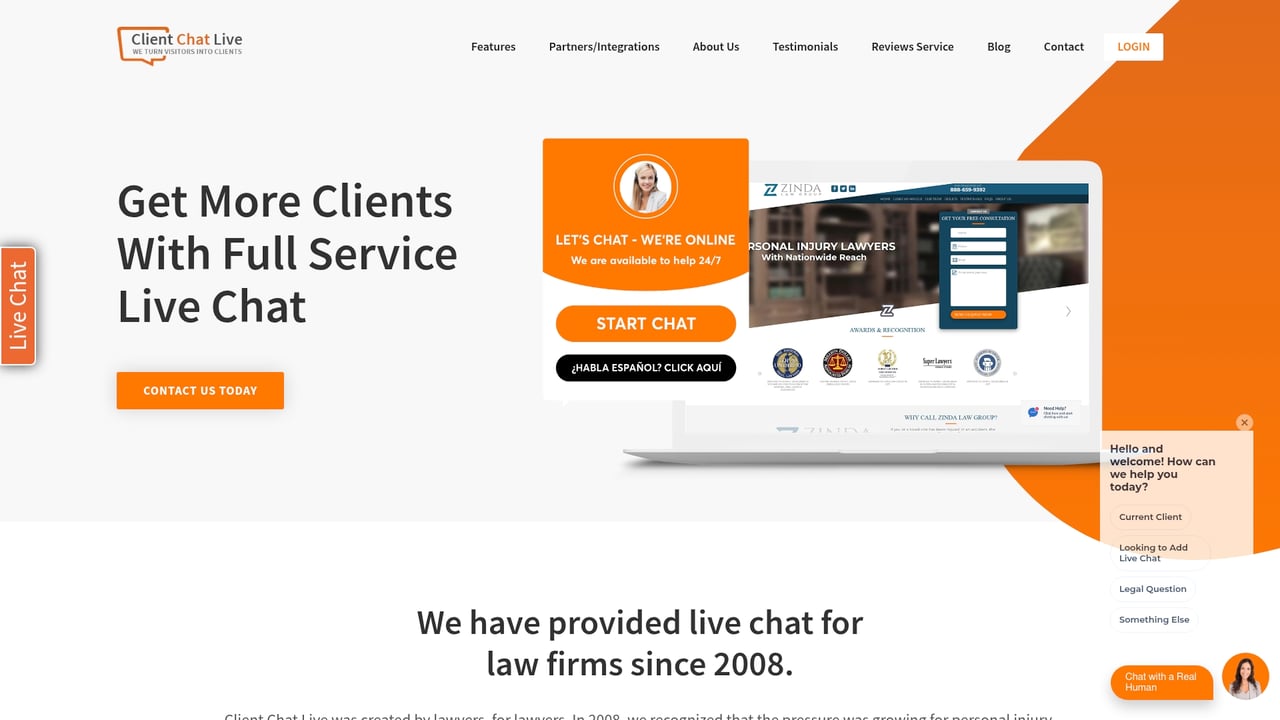 Screenshot of Client Chat Live website