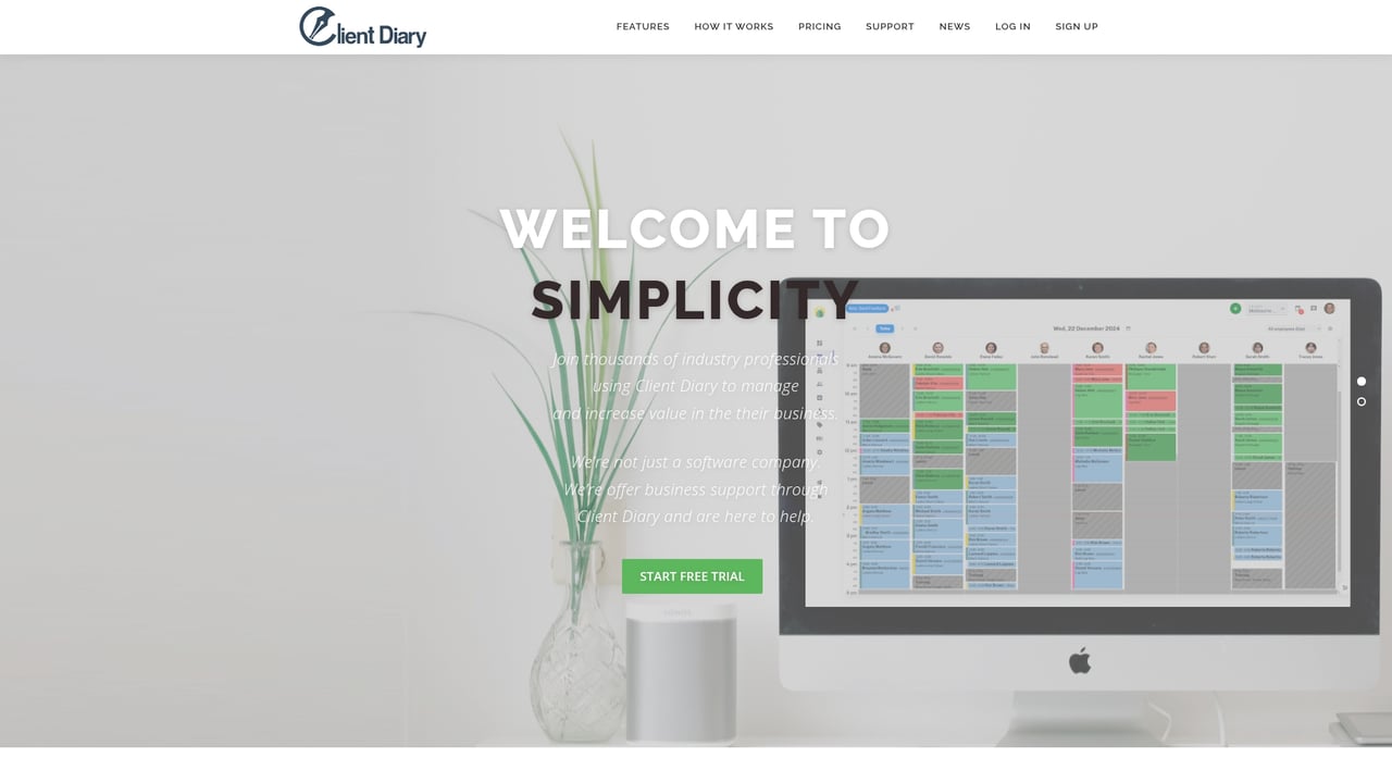 Screenshot of Client Diary website