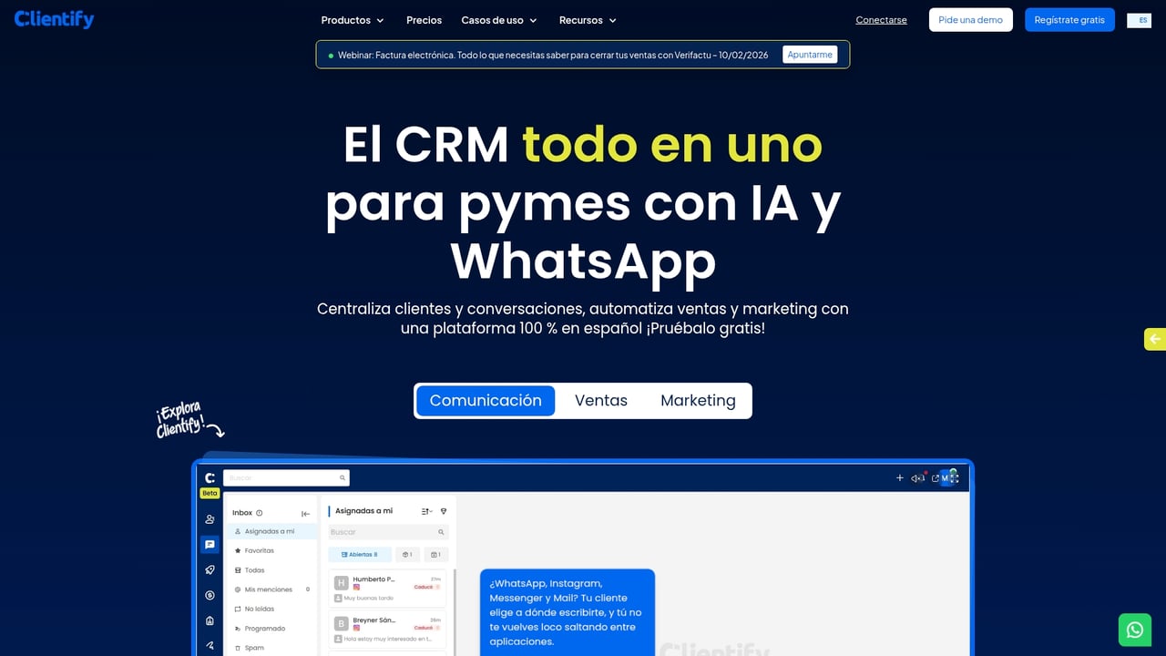 Screenshot of Clientify website