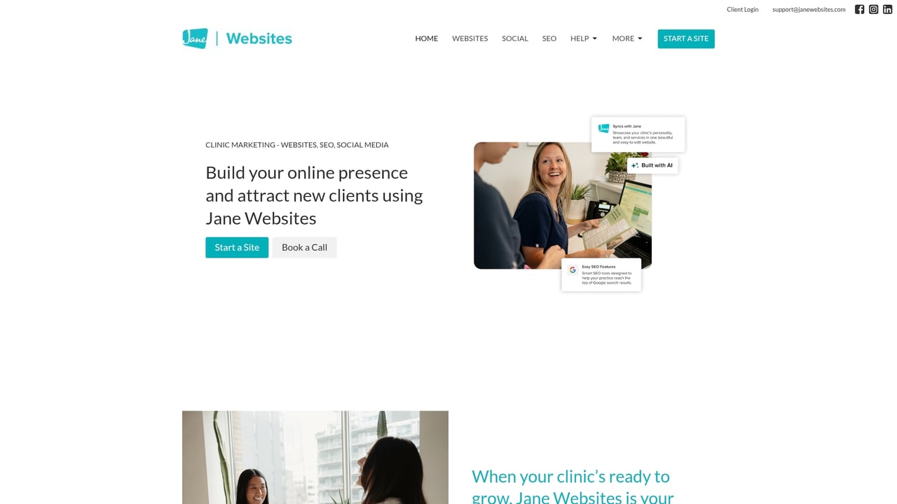 Screenshot of Clinic Sites website