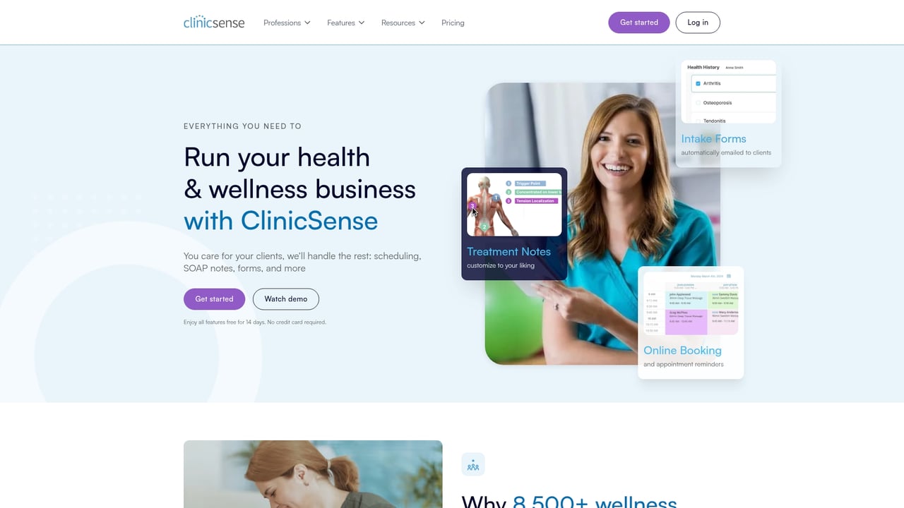 Screenshot of ClinicSense website
