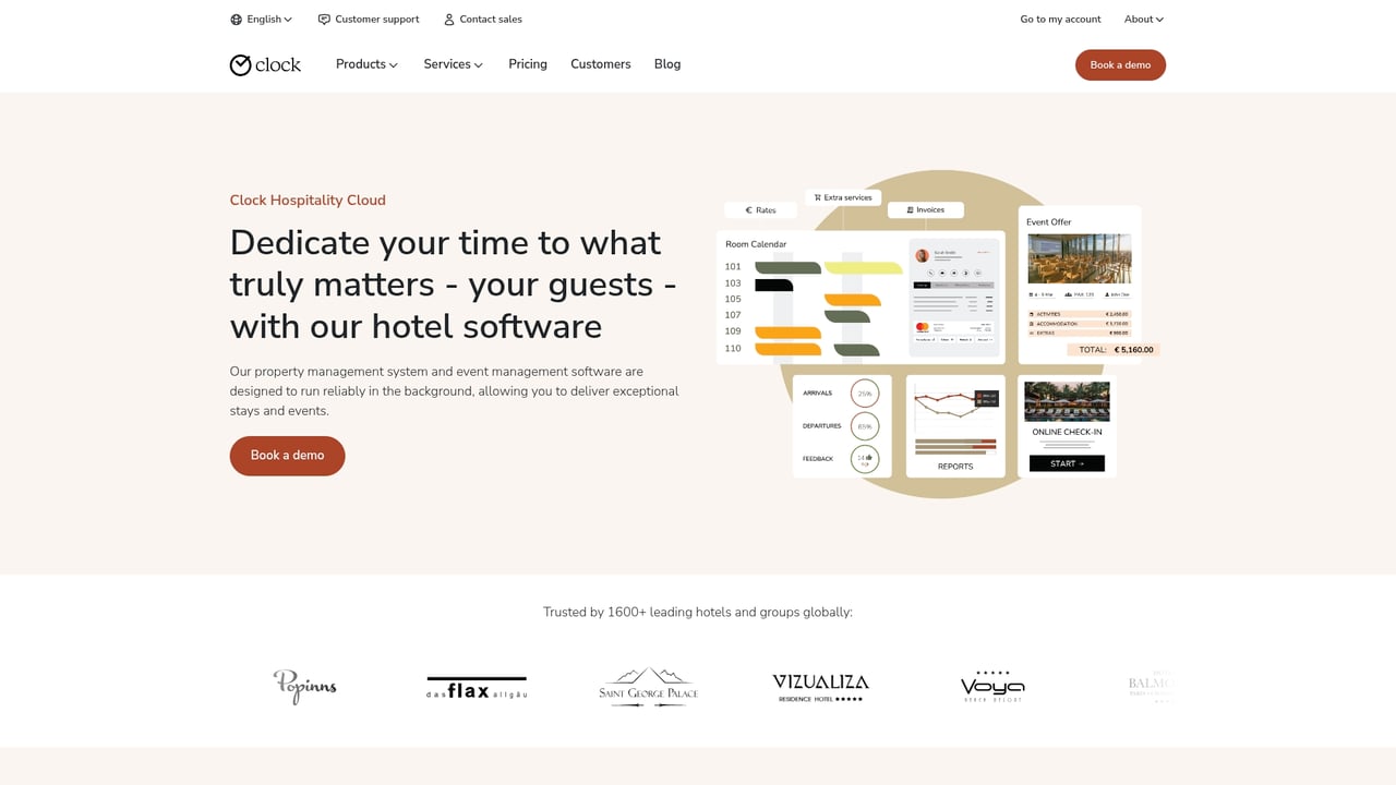 Screenshot of Clock PMS website