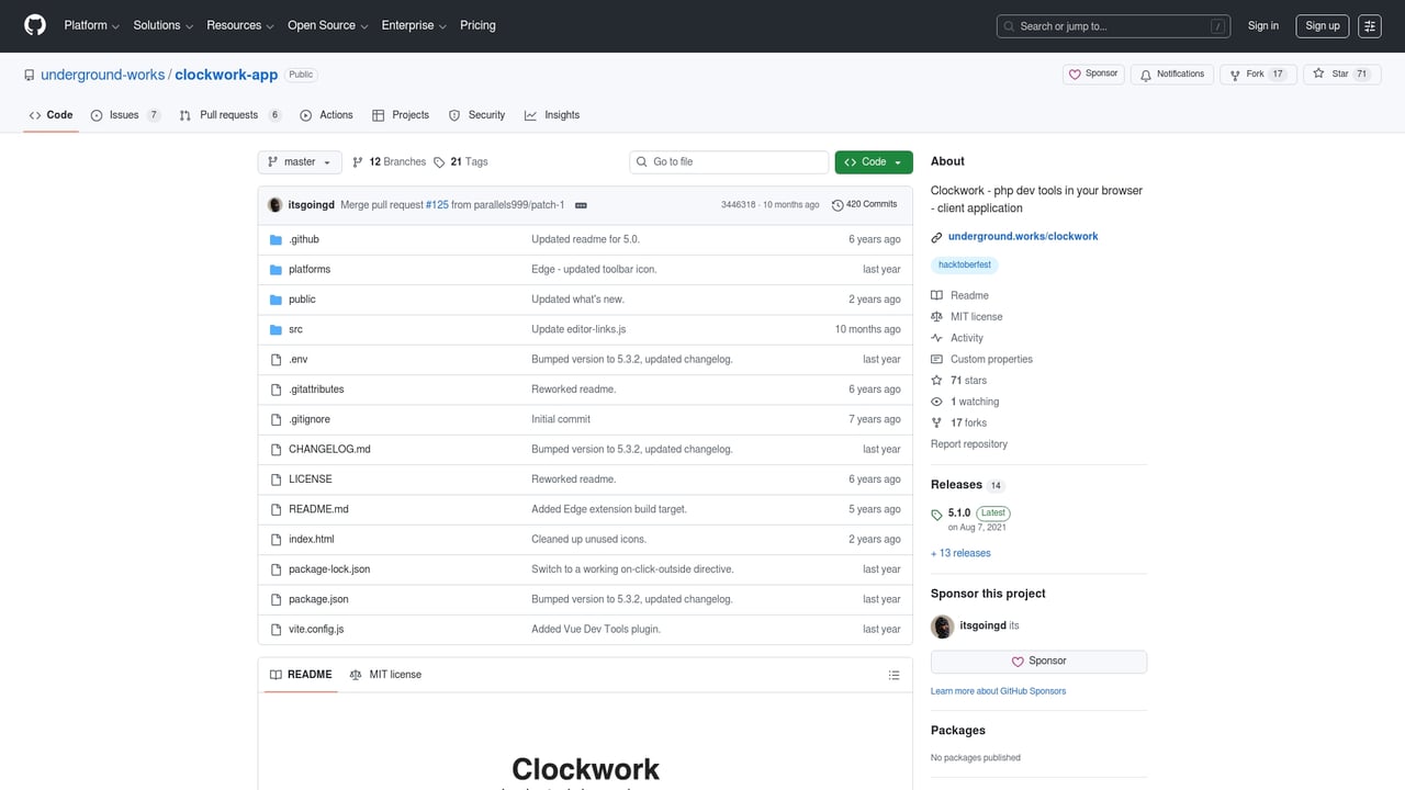 Screenshot of Clockwork website