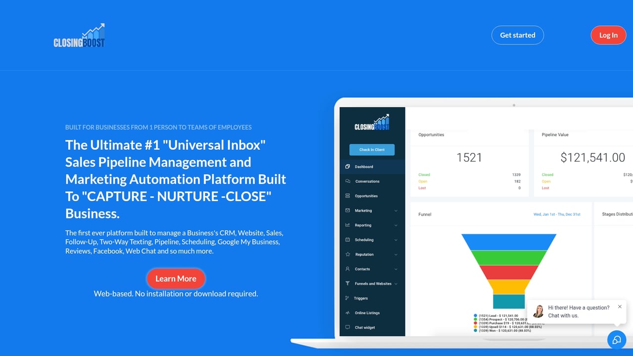 Screenshot of Closing Boost website