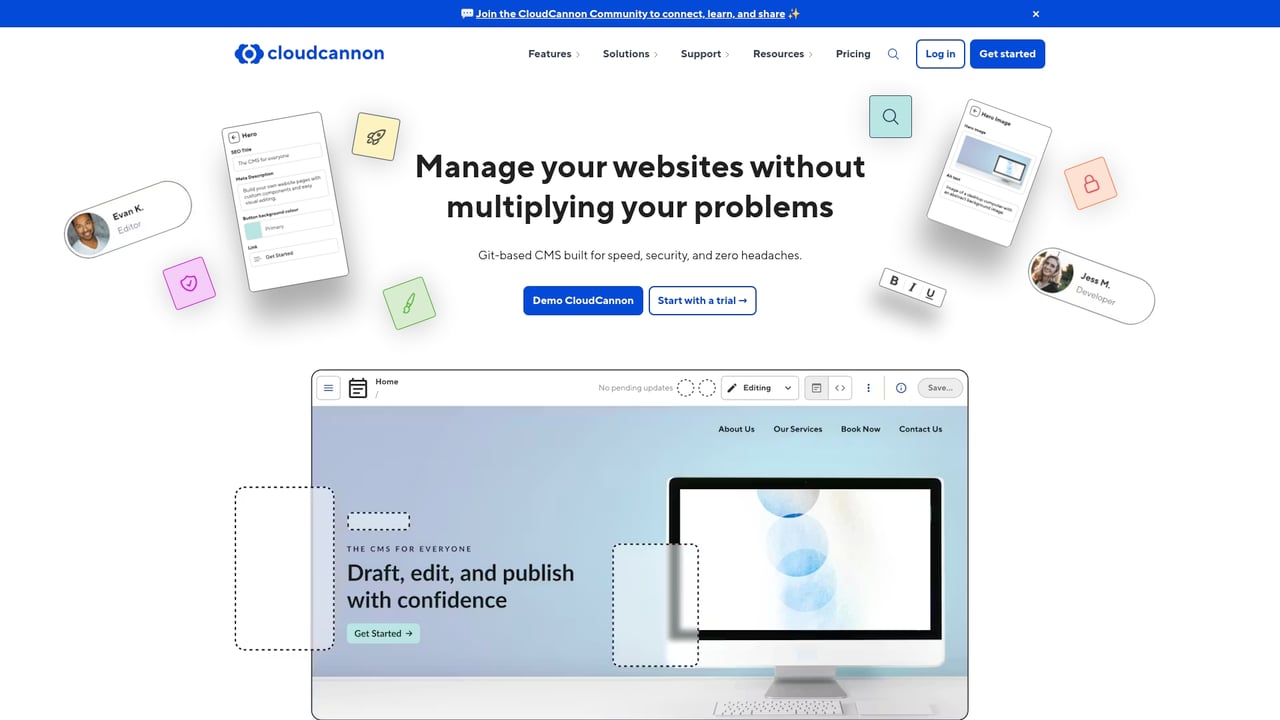 Screenshot of CloudCannon website