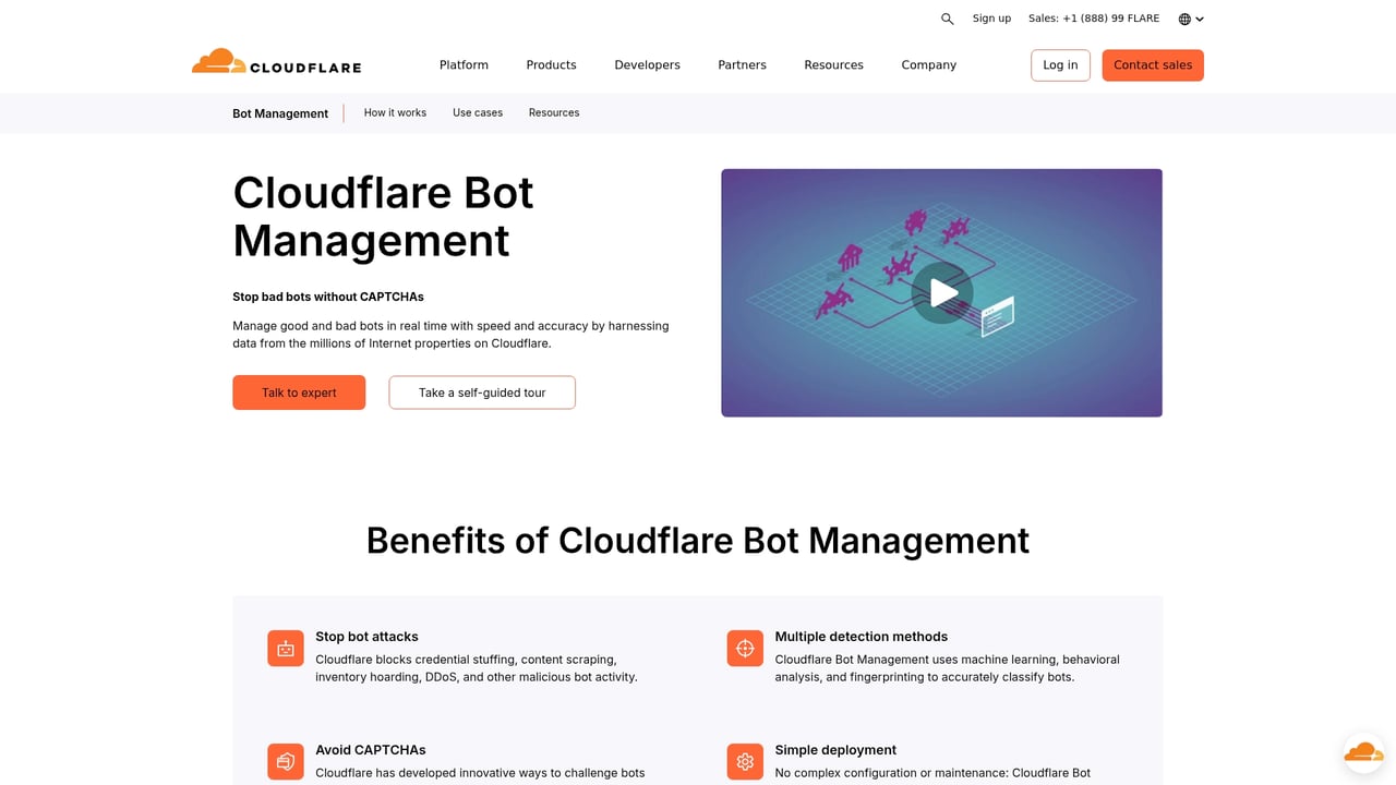 Screenshot of Cloudflare Bot Management website