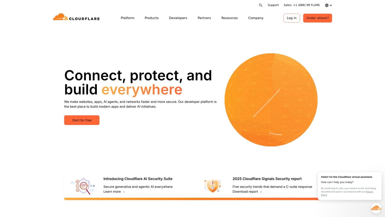 Screenshot of Cloudflare website
