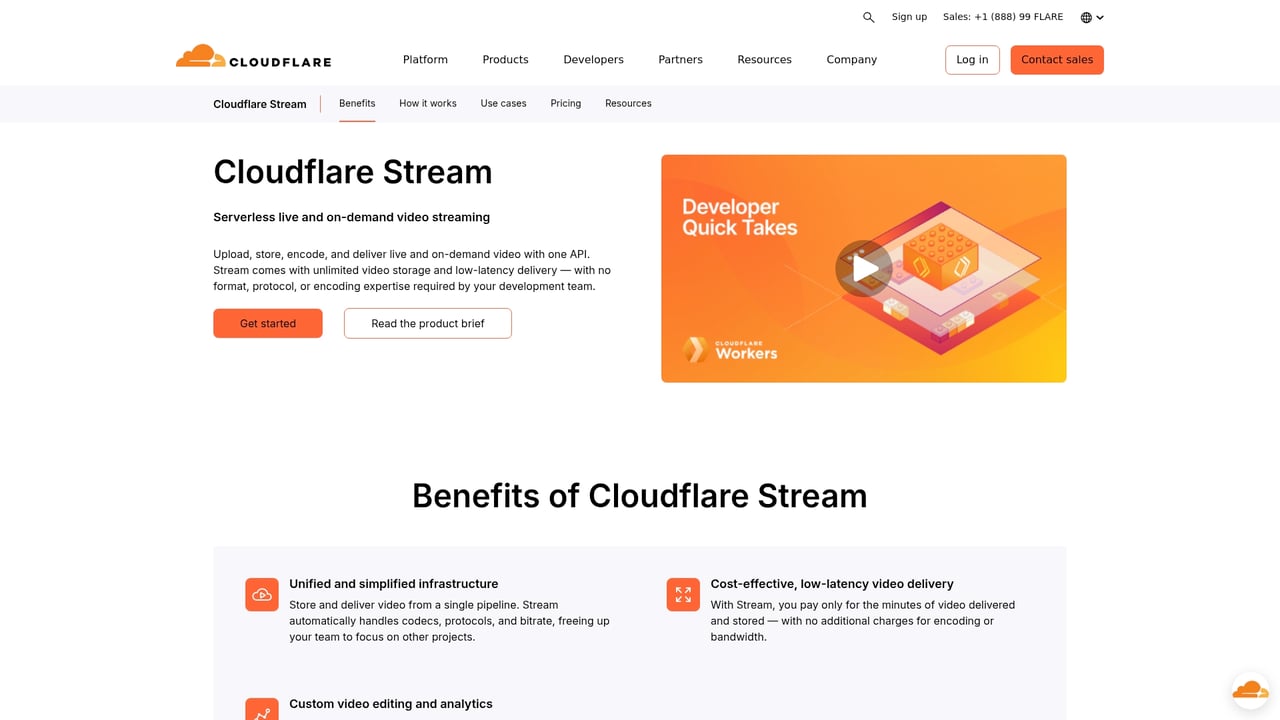 Screenshot of Cloudflare Stream website