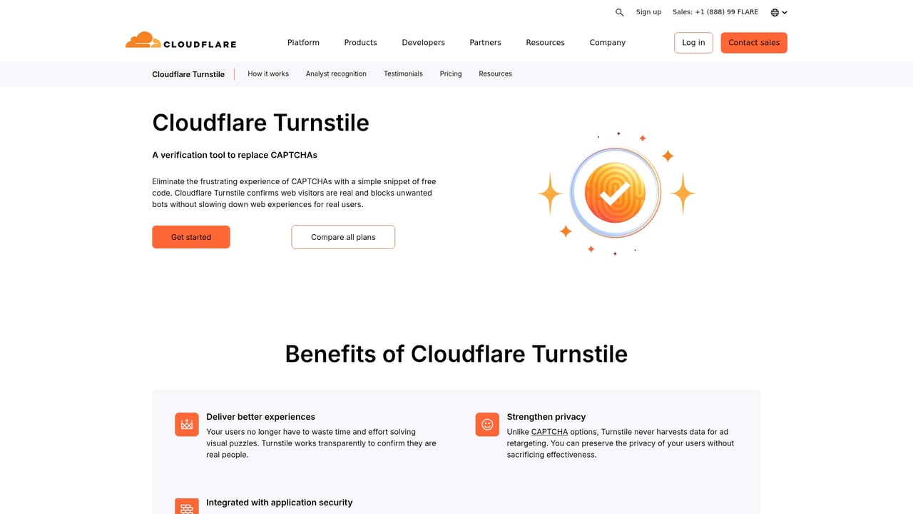 Screenshot of Cloudflare Turnstile website