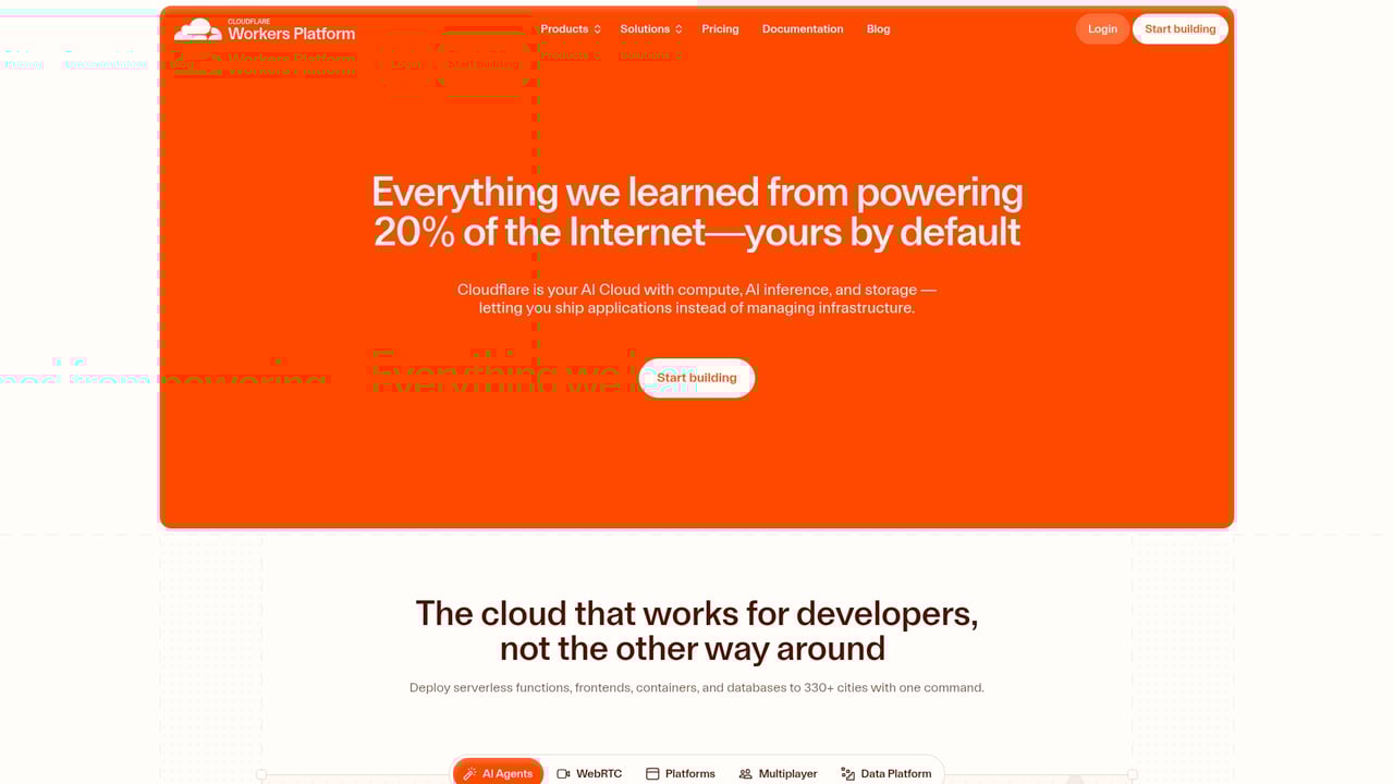 Screenshot of Cloudflare Workers website