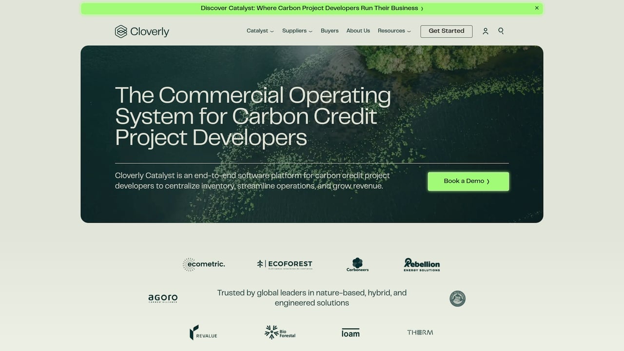 Screenshot of Cloverly website