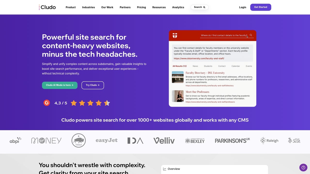 Screenshot of Cludo website