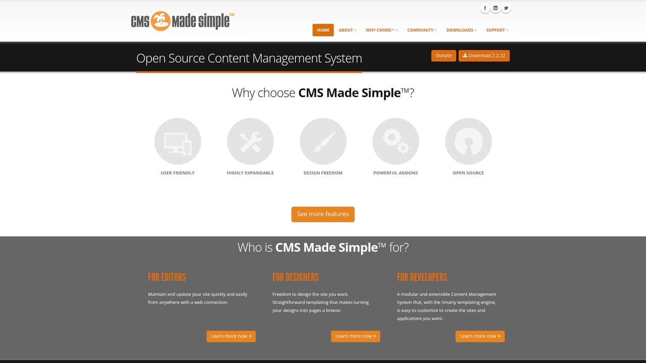 Screenshot of CMS Made Simple website