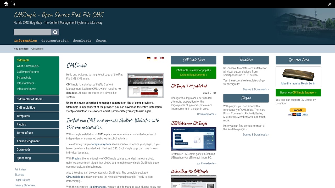Screenshot of CMSimple website