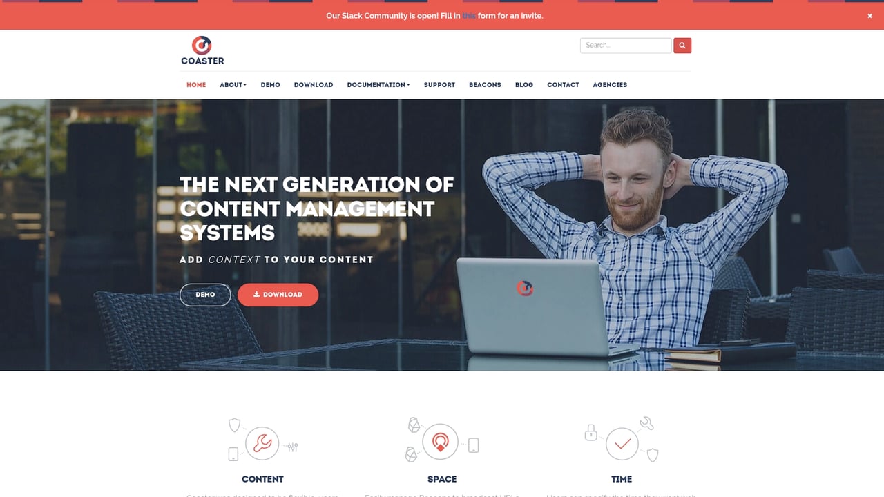 Screenshot of Coaster CMS website