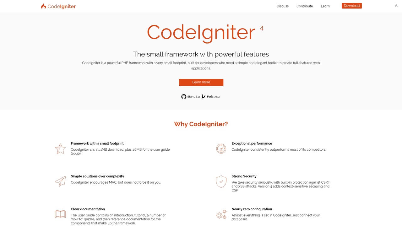 Screenshot of CodeIgniter website