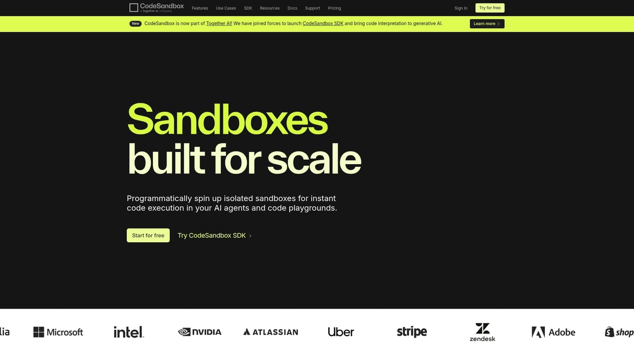Screenshot of CodeSandbox website