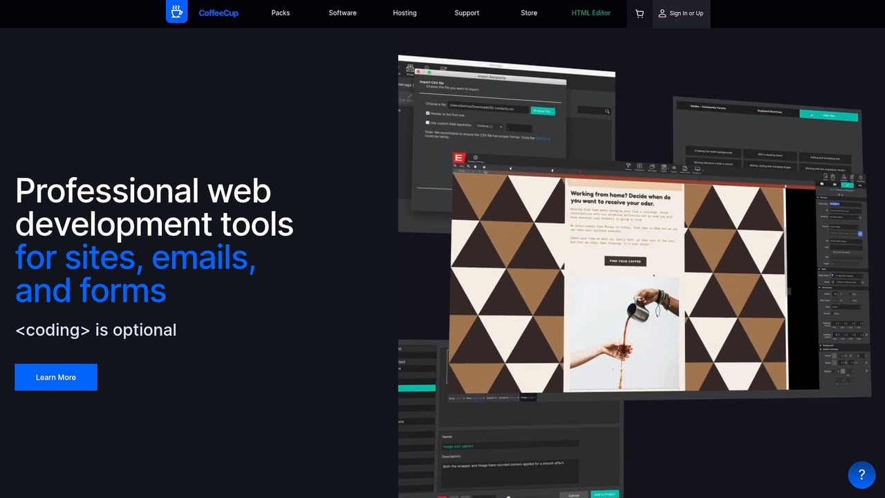 Screenshot of CoffeeCup website