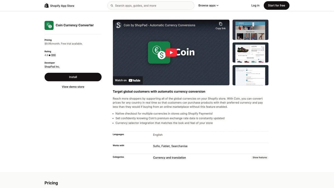Screenshot of Coin Currency Converter website