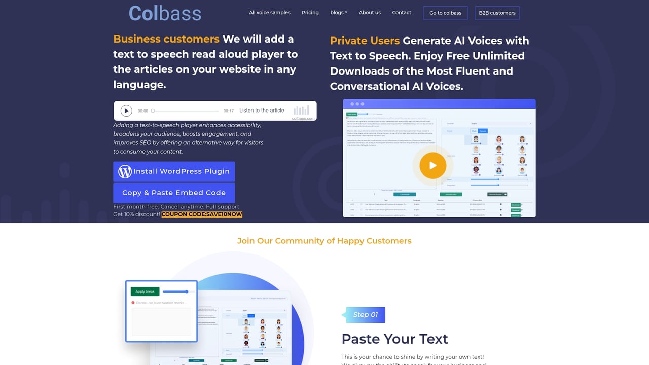 Screenshot of Colbass website