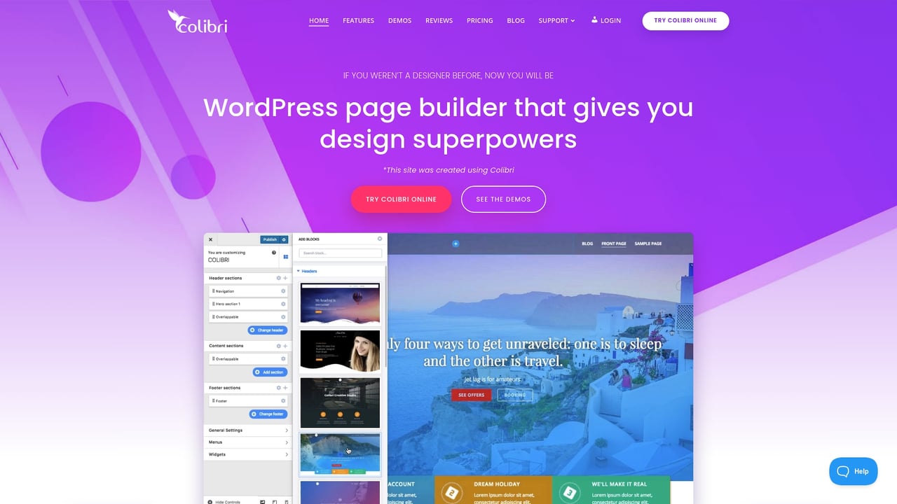 Screenshot of Colibri WP website