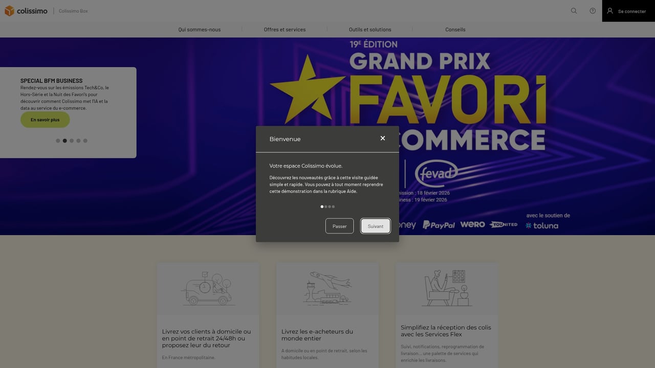 Screenshot of Colissimo website