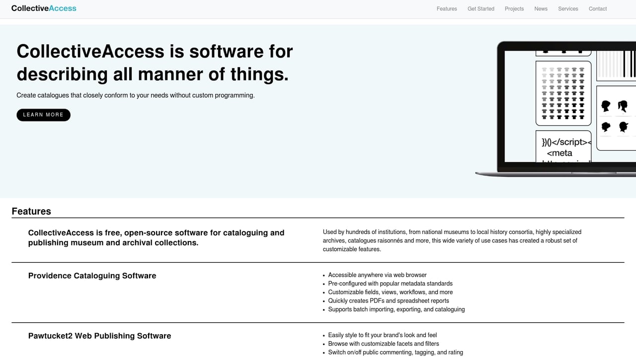 Screenshot of CollectiveAccess website