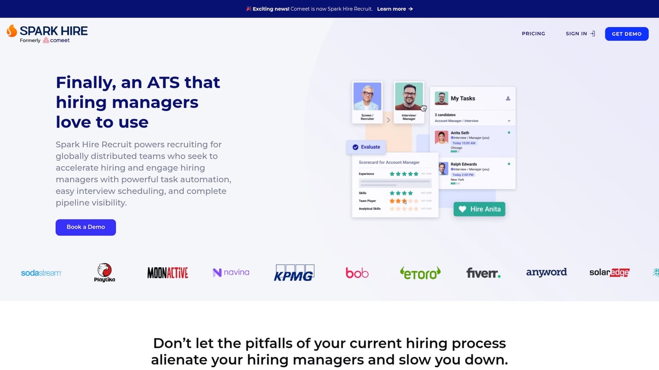 Screenshot of Comeet website