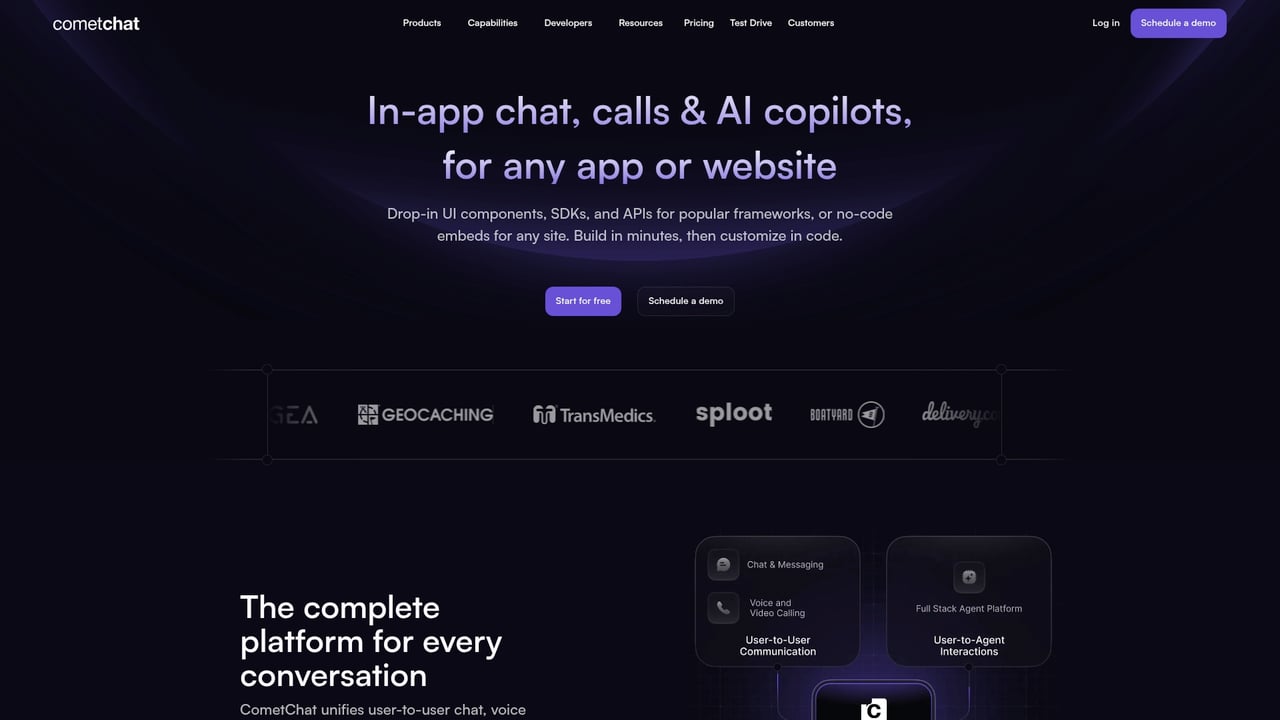 Screenshot of CometChat website