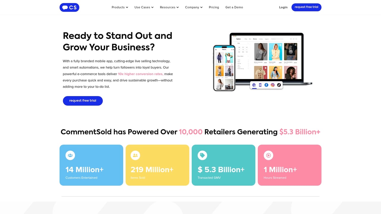 Screenshot of CommentSold website