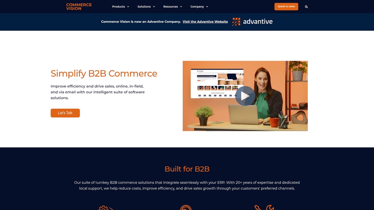 Screenshot of Commerce Vision website