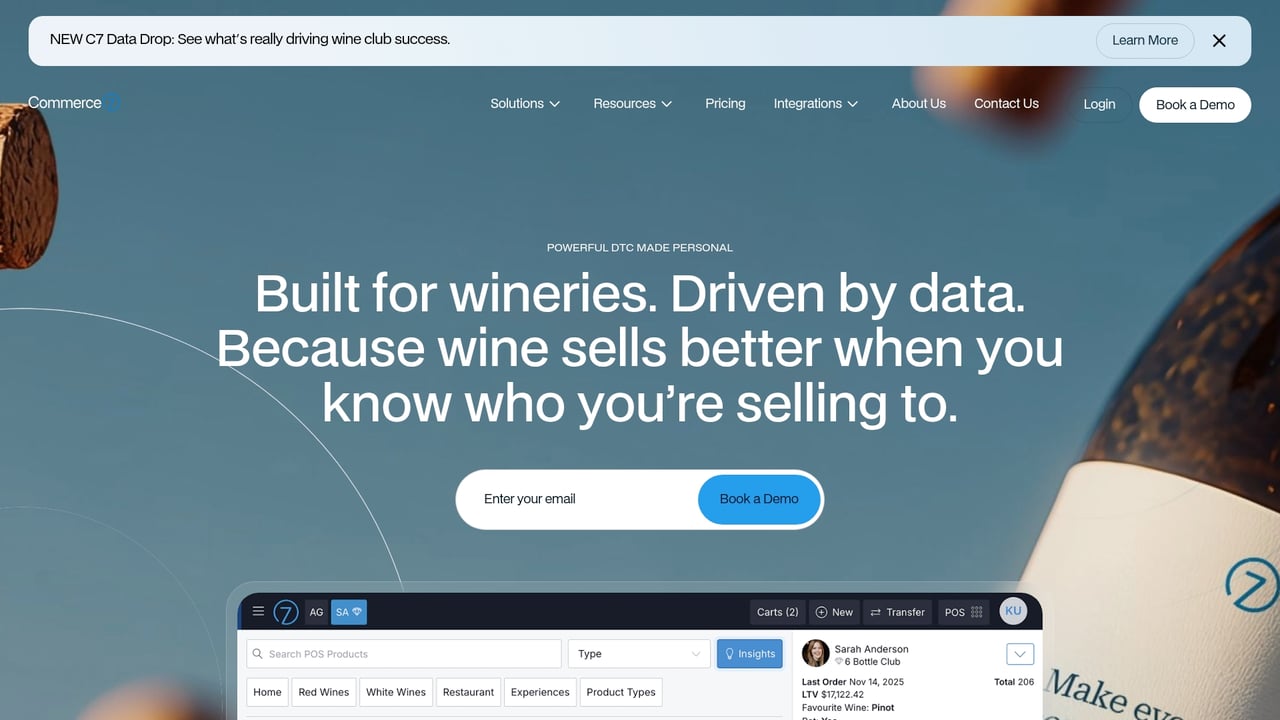 Screenshot of Commerce7 website