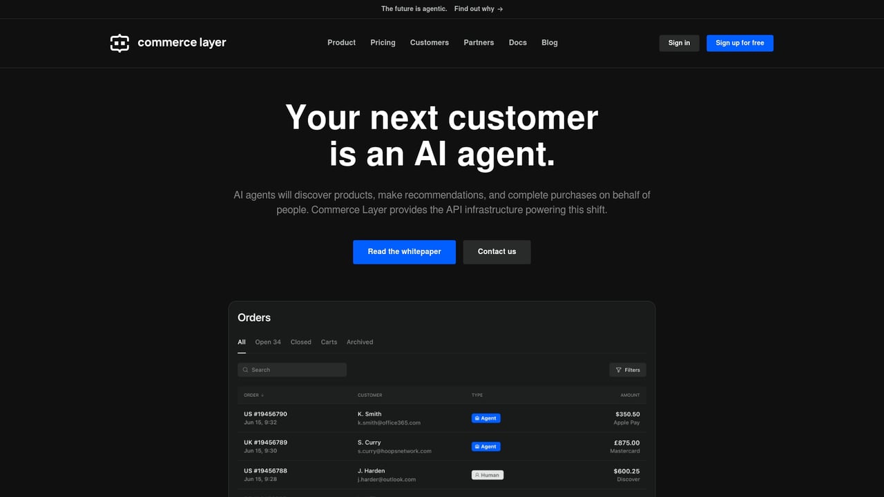 Screenshot of Commercelayer website