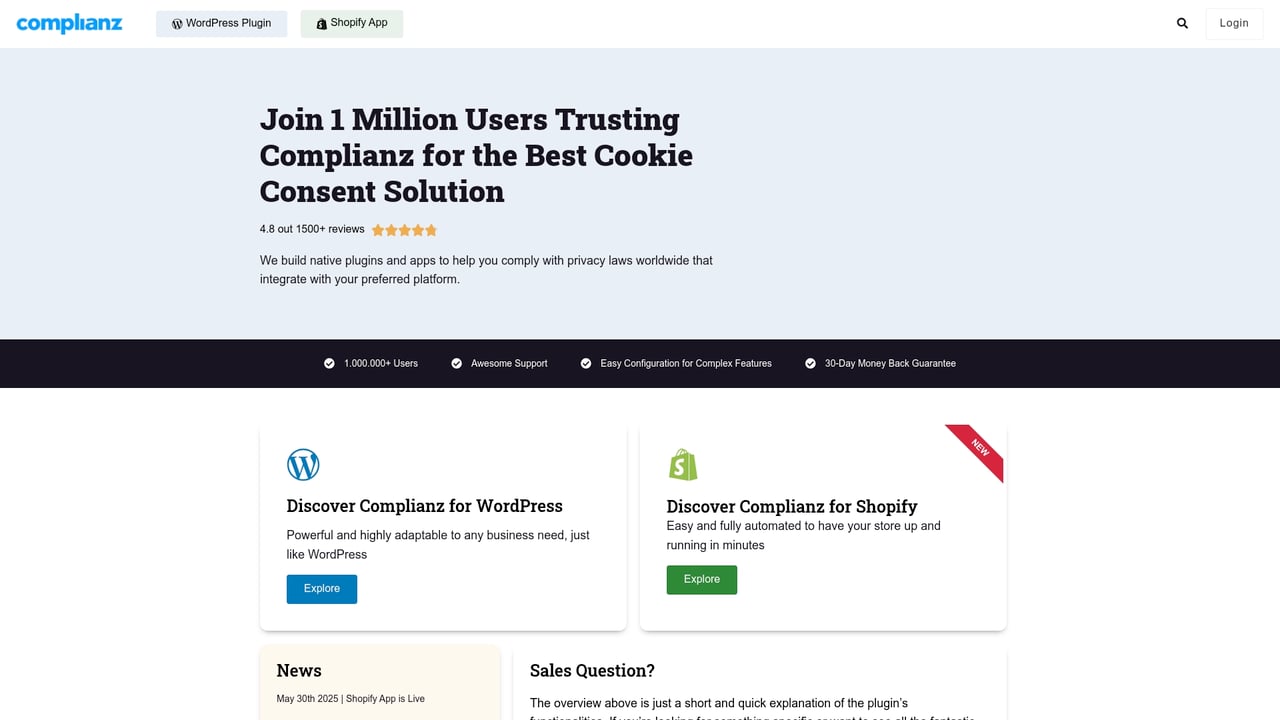 Screenshot of Complianz website