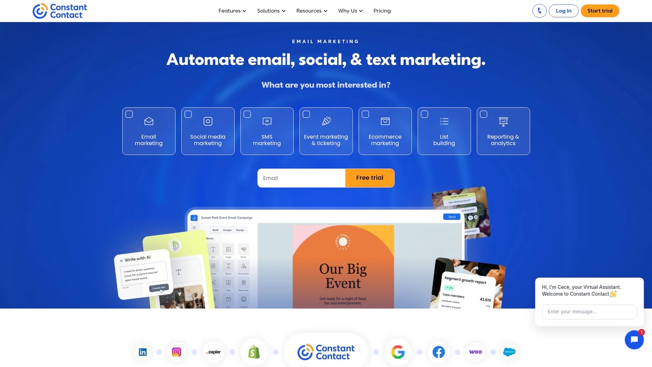 Screenshot of Constant Contact website