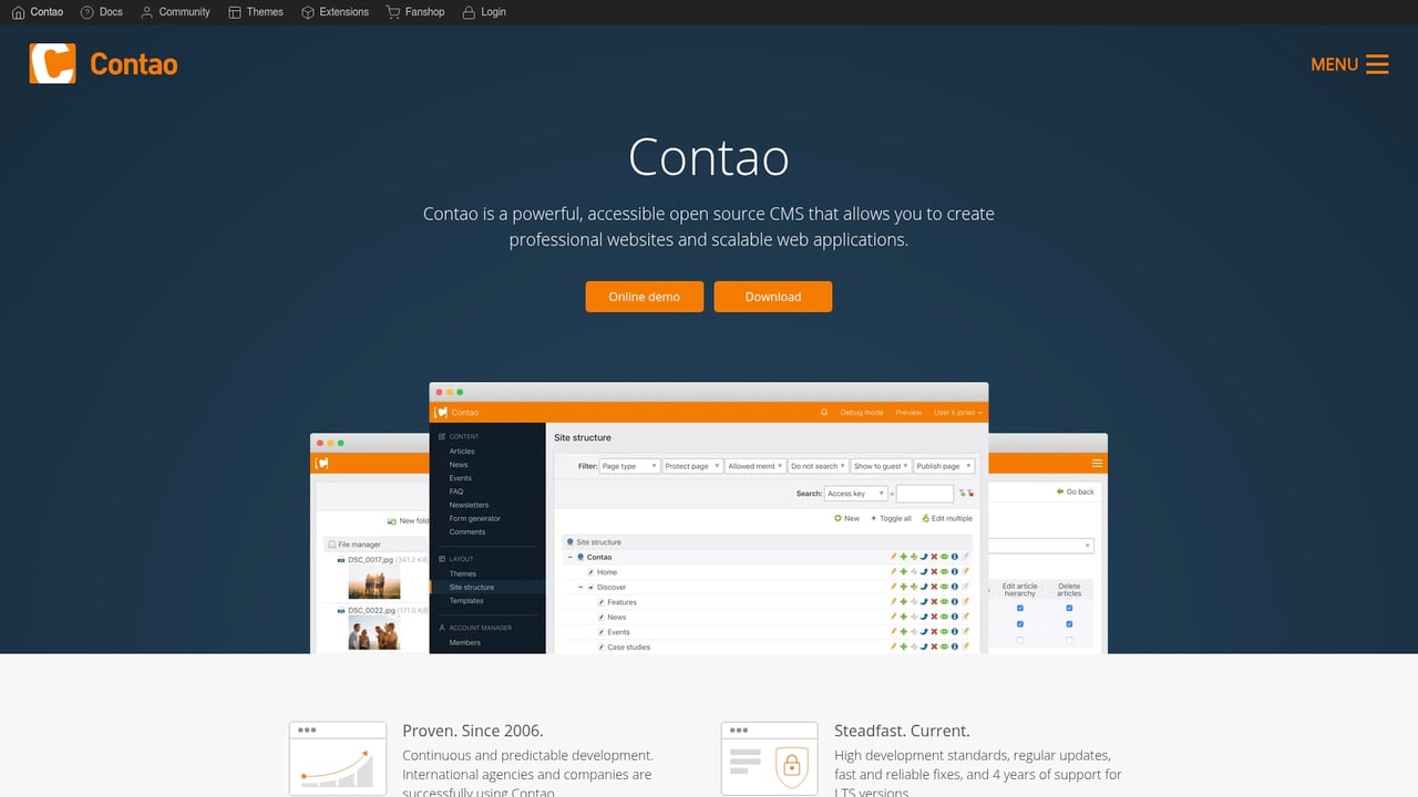 Screenshot of Contao website