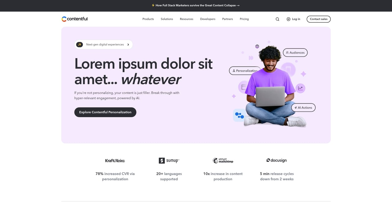 Screenshot of Contentful website