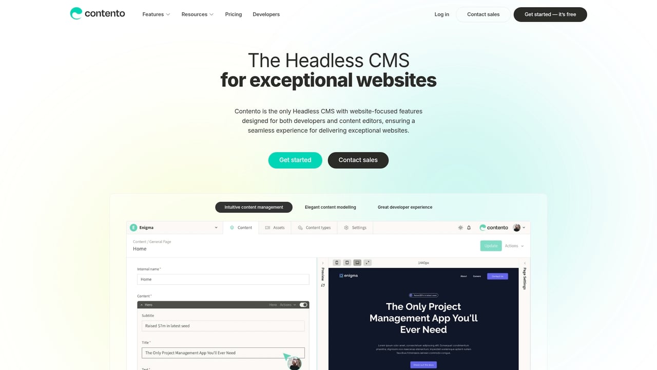 Screenshot of Contento website