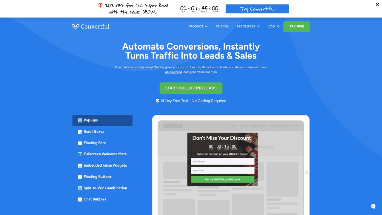 Screenshot of Convertful website