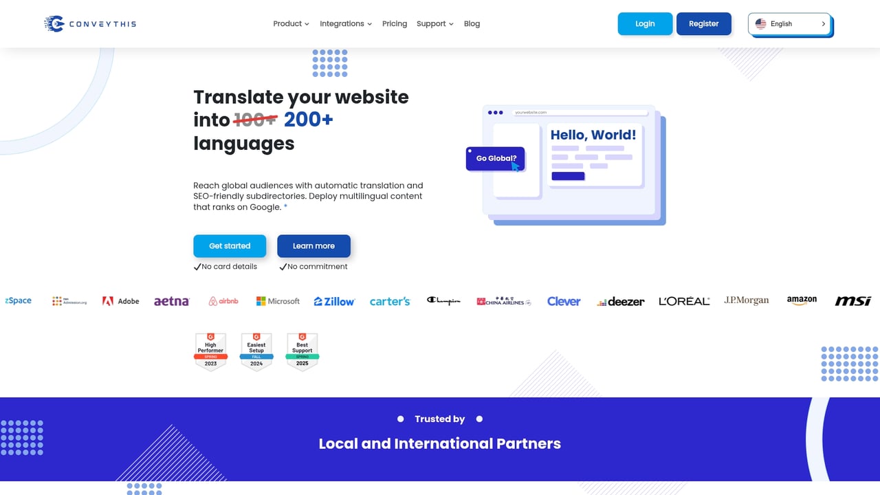 Screenshot of ConveyThis website