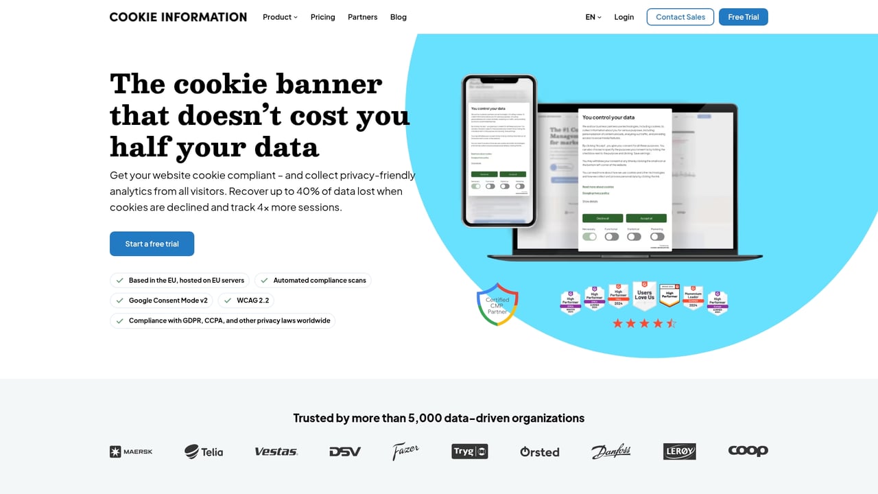 Screenshot of Cookie Information website