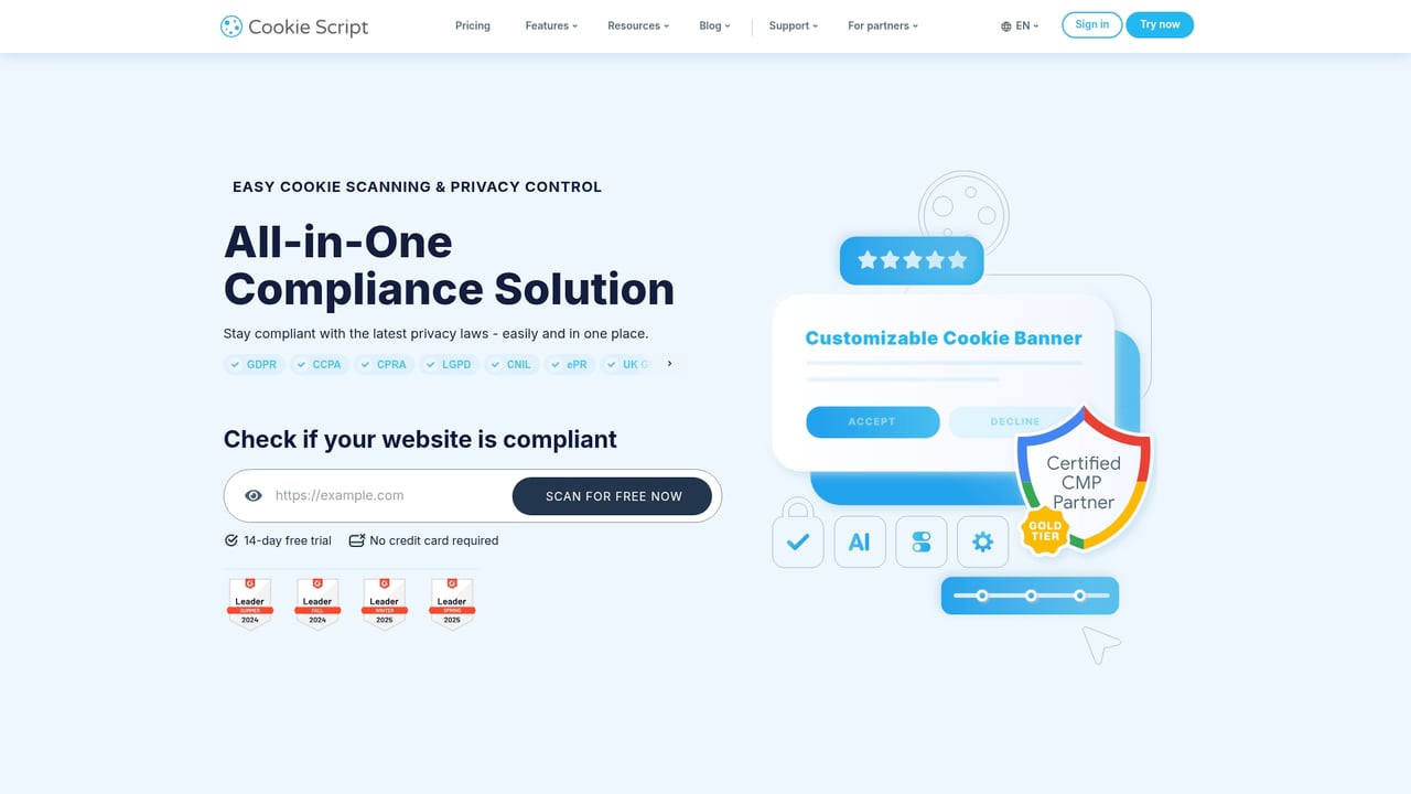 Screenshot of Cookie Script website