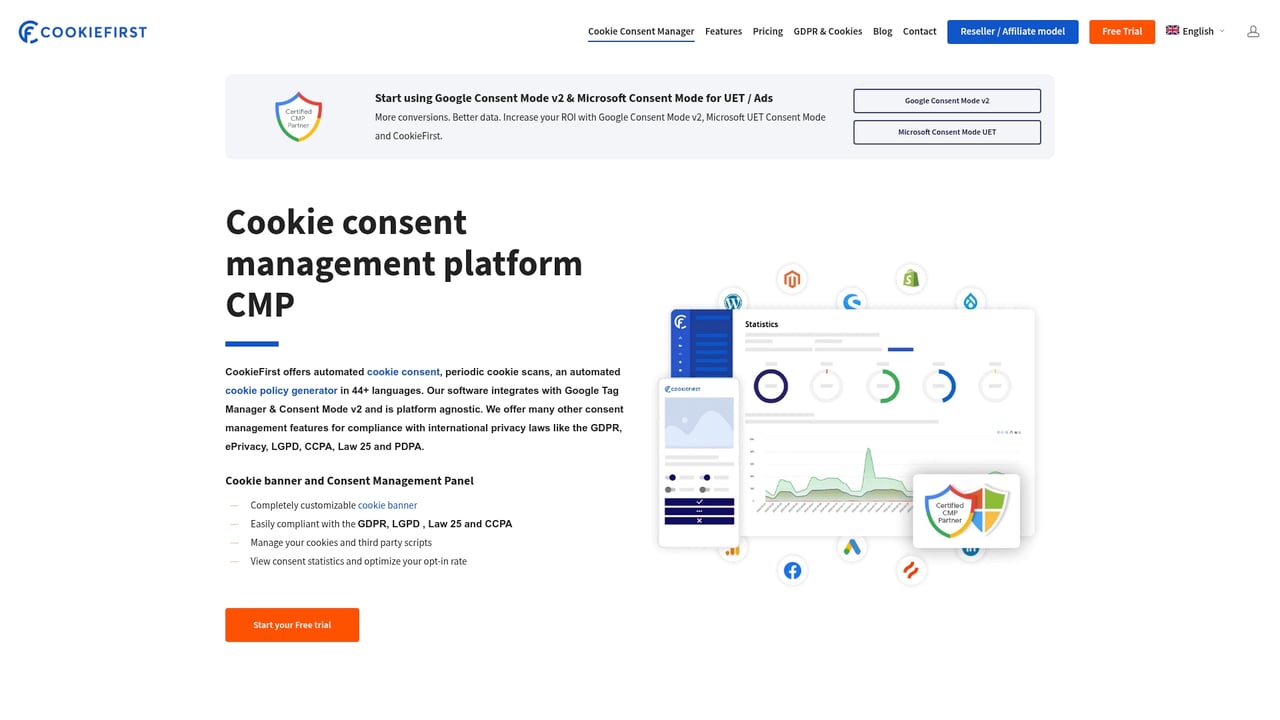 Screenshot of CookieFirst website