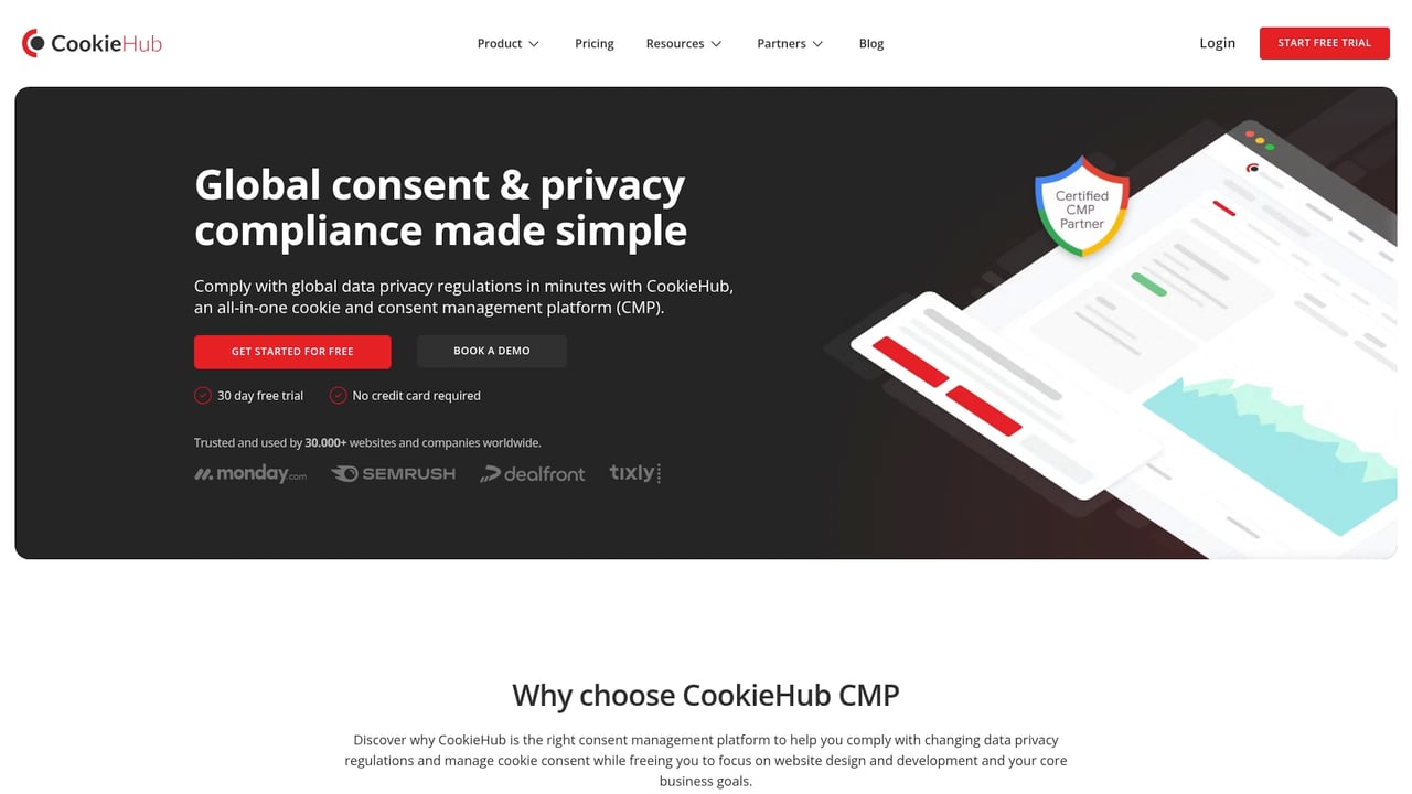 Screenshot of CookieHub website