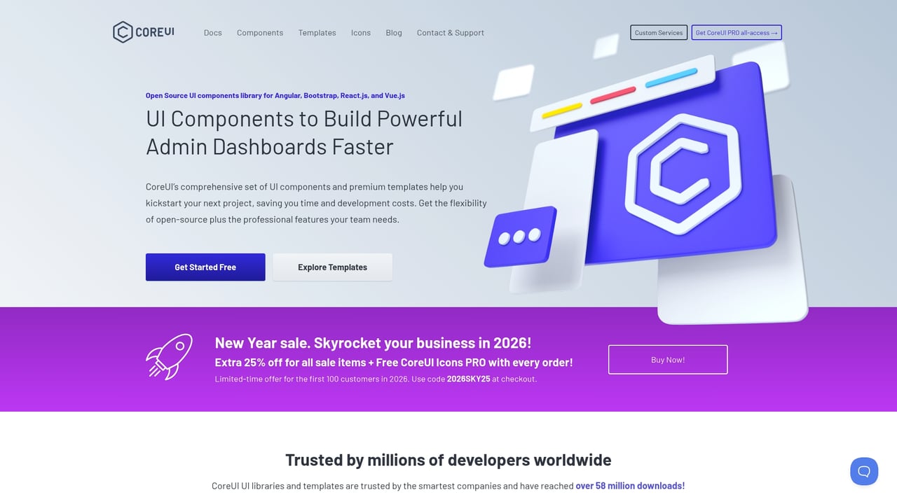 Screenshot of CoreUI website